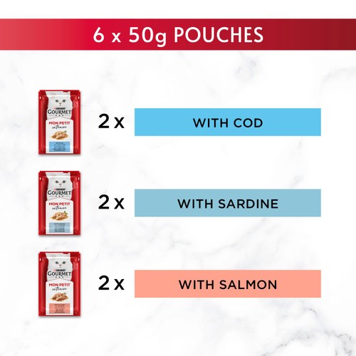 Gourmet Mon Petit Fish Variety Cod Sardine & Salmon Wet Cat Food thumbnail 8