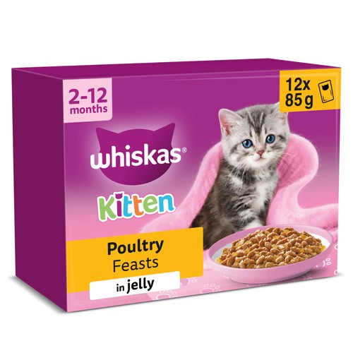 Whiskas 2-12mnths Kitten Wet Cat Pouches Poultry Feasts in Jelly