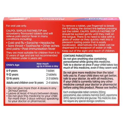 Calpol SixPlus Fastmelts Tablets Strawberry 6+ Years thumbnail 4