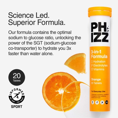 Phizz Orange 3-in-1 Hydration, Electrolytes & Vitamins Effervescent thumbnail 4