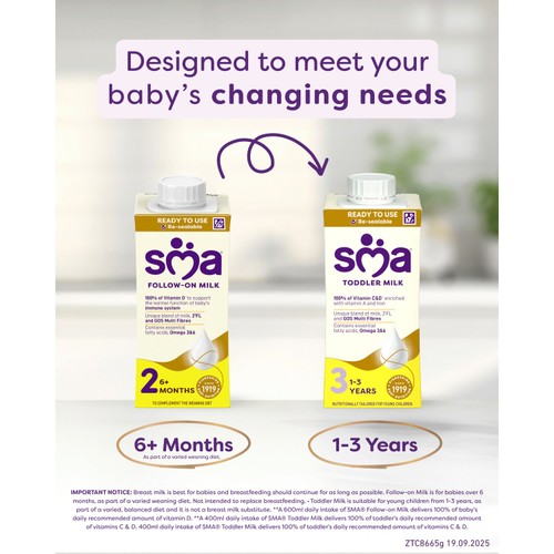 SMA 2 Follow-on Baby Milk Ready Made Liquid Formula 6 Months+ 200ml thumbnail 5