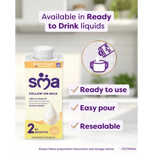 SMA 2 Follow-on Baby Milk Ready Made Liquid Formula 6 Months+ 200ml thumbnail 6