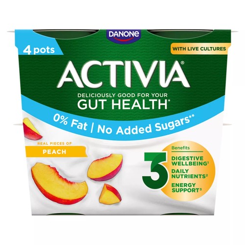 Activia Peach Fat Free No Added Sugar Gut Health Fruit Yoghurt Multipack thumbnail 2