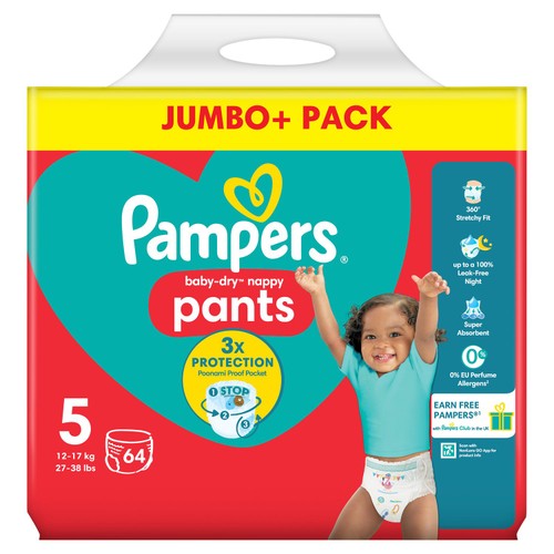Pampers Baby-Dry Nappy Pants Size 5 12-17kg Jumbo Pack  thumbnail 9