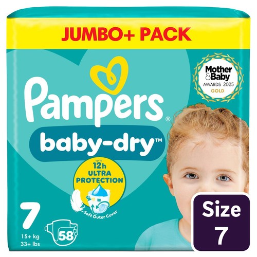 Pampers Baby-Dry Nappies, Size 7 (15kg+) Jumbo+ Pack