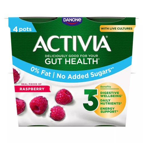 Activia Raspberry Fat Free No Added Sugar Gut Health Yoghurt Multipack thumbnail 2
