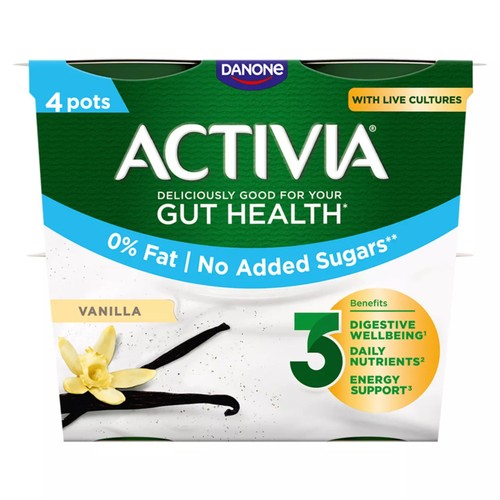 Activia Vanilla Fat Free No Added Sugar Gut Health Fruit Yoghurt Multipack thumbnail 2