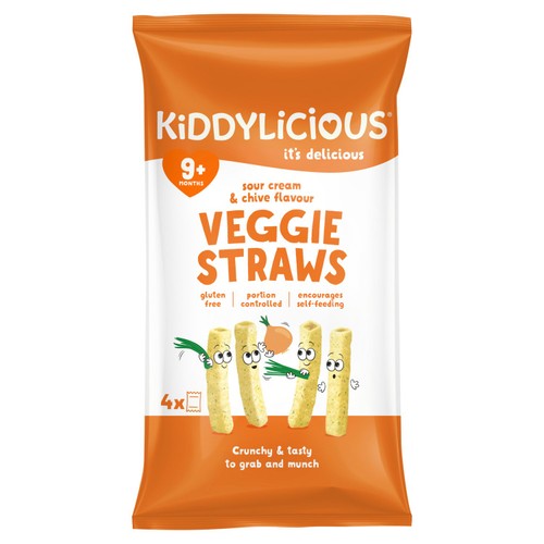 Kiddylicious Sour Cream & Chive Veggie Straws, 9 mths+