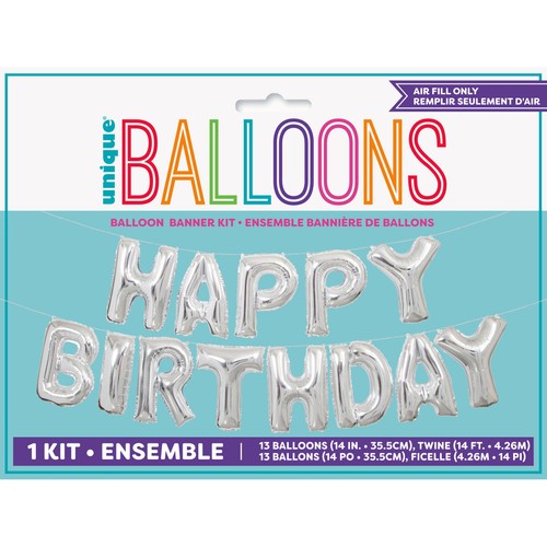 Silver Happy Birthday Balloon Banner Kit thumbnail 2
