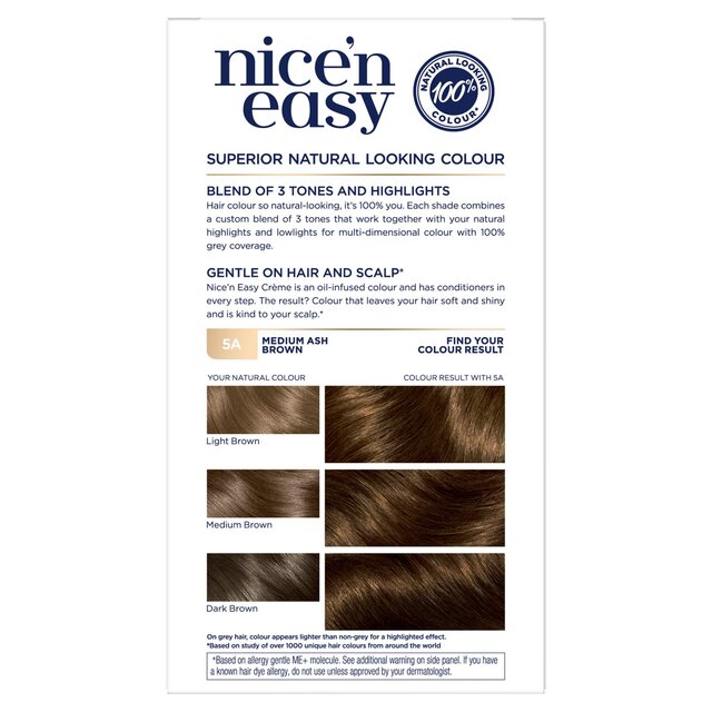 Clairol Nice'n Easy Hair Dye, 5A Medium Ash Brown thumbnail 5