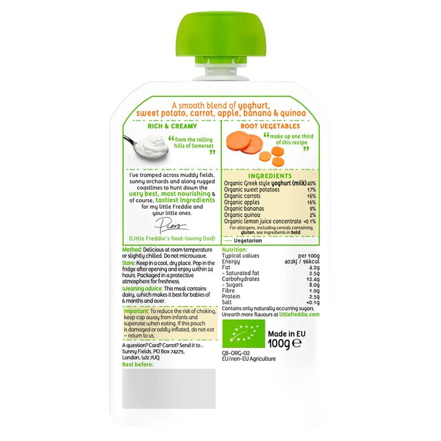 Little Freddie Organic Sweet Potato & Carrot Yoghurt Baby Food Pouch 6+ M thumbnail 5