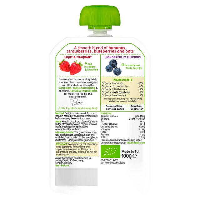 Little Freddie Organic Strawberry, Blueberry & Oats Baby Food Pouch 6+ M thumbnail 5