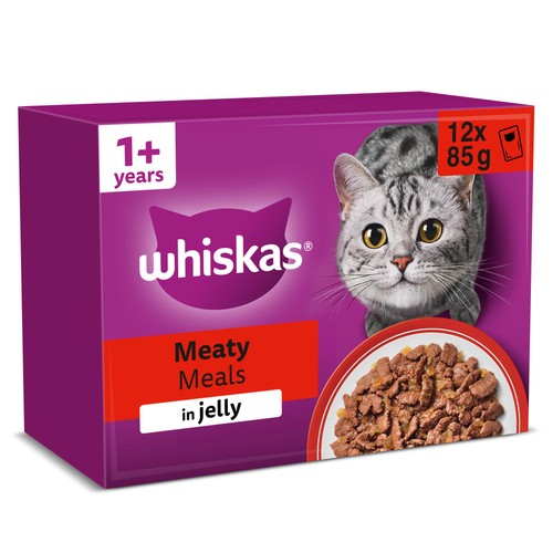 Whiskas 1+ Adult Wet Cat Food Pouches Meaty Meals in Jelly