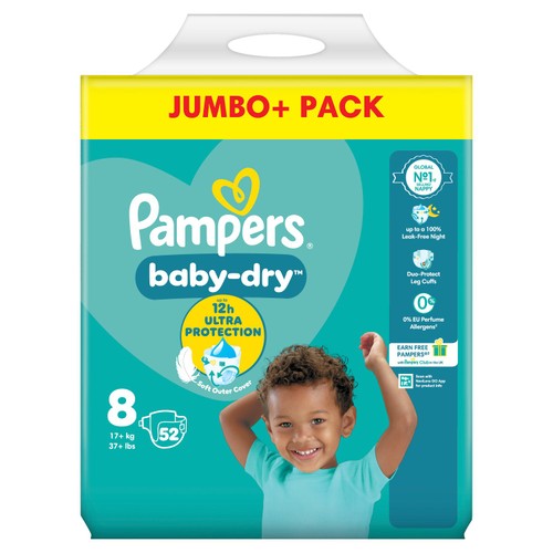 Pampers Baby-Dry Nappies, Size 8 (17kg+) Jumbo+ Pack thumbnail 9
