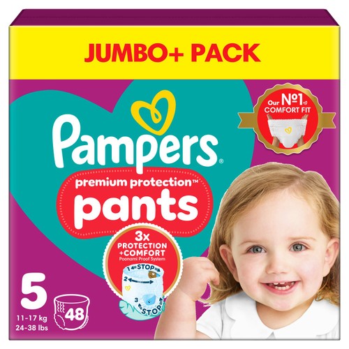 Pampers Premium Protection Nappy Pants, Size 5 (12-17kg) Jumbo+ Pack thumbnail 2