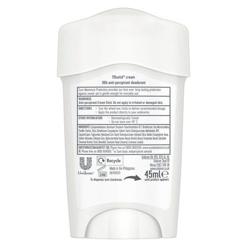 Sure Maximum Protection Clean Scent Cream Stick Antiperspirant thumbnail 2