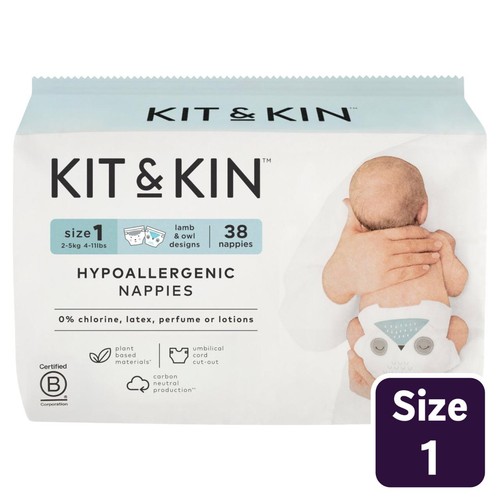 Kit & Kin Hypoallergenic Nappies Size 1 (2-5kg)