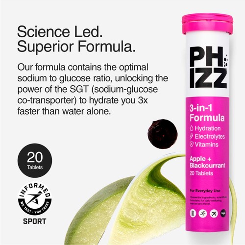 Phizz Apple+Blackcurrant 3in1 Hydration, Electrolyte & Vitamin Effervescent thumbnail 5