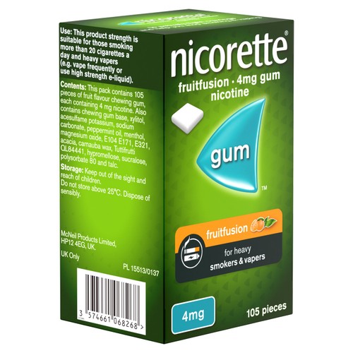 Nicorette Fruit Fusion Chewing Gum, 4 mg, 105 count (Stop Smoking Aid) thumbnail 7