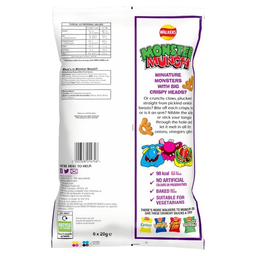 Walkers Monster Munch Pickled Onion Multipack Snacks Crisps 6x20g thumbnail 2