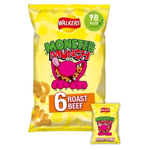 Walkers Monster Munch Roast Beef Multipack Snacks Crisps 6x20g thumbnail 2
