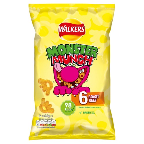 Walkers Monster Munch Roast Beef Multipack Snacks Crisps 6x20g thumbnail 4