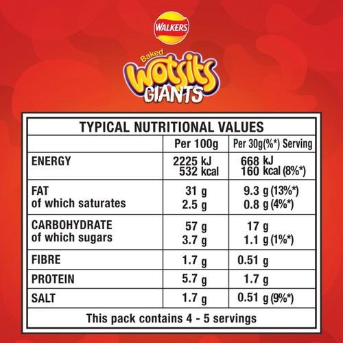 Walkers Wotsits Giants Sweet & Spicy Snacks Crisps 130g thumbnail 5