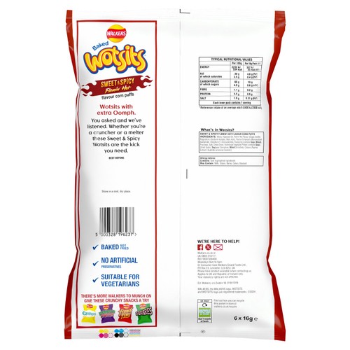 Walkers Wotsits Sweet & Spicy Multipack Snacks 6x16g thumbnail 2