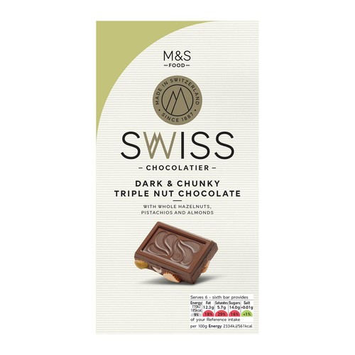 M&S Swiss Chunky Triple Nut Dark Chocolate thumbnail 2