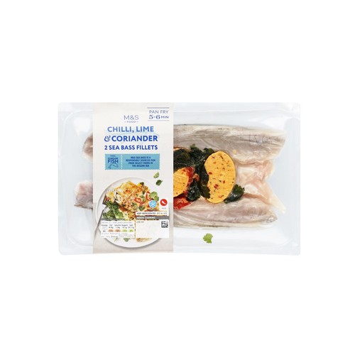 Cook With M&S 2 Sea Bass Fillets with Chilli, Lime & Coriander