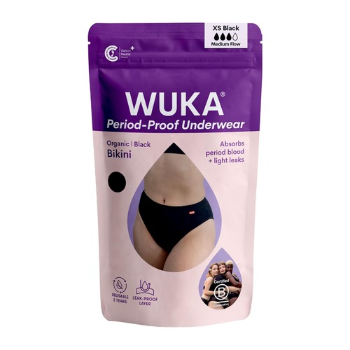 WUKA Bikini Brief Period Pants Medium Flow, Black XS