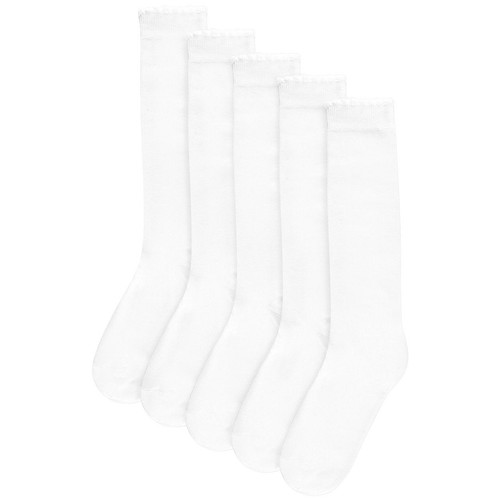 M&S Girls Knee High Socks, Size 4-7, White
