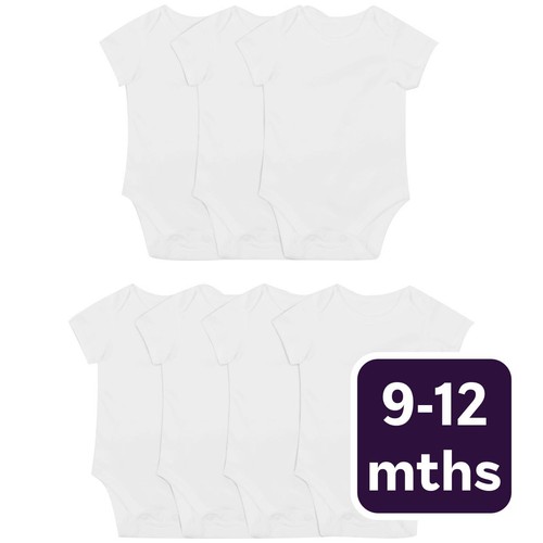 M&S Baby Cotton Short Sleeve Bodysuits, White, 9-12 Months