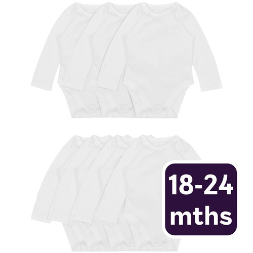 M&S Baby Cotton Long Sleeve Bodysuits, White, 18-24 Months