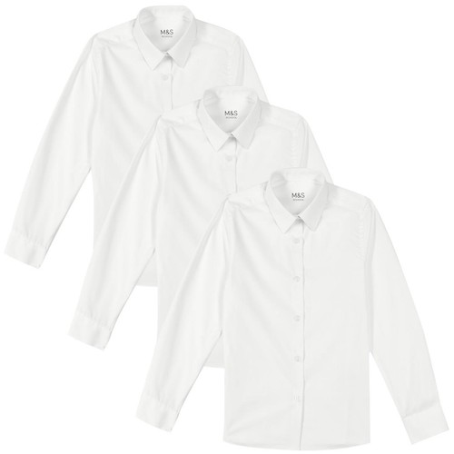 M&S Girls' Slim Fit Easy to Iron Blouses, Size 8-9 Years, White thumbnail 3