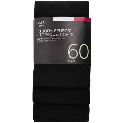 M&S Womens 60 Denier Body Sensor Tights, Size L, Black