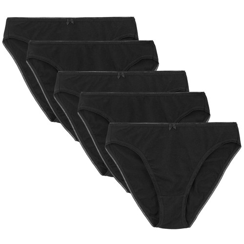 M&S Collection Cotton Rich High Leg Knickers, Size 8, Black