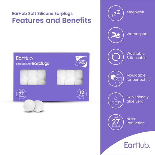 EarHub Sleepwell Soft Silicone Earplugs 12 pair thumbnail 2