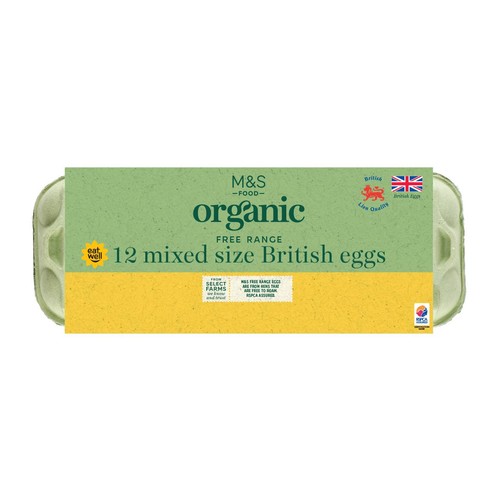 M&S Organic British 12 Free Range Mixed Size Eggs thumbnail 2