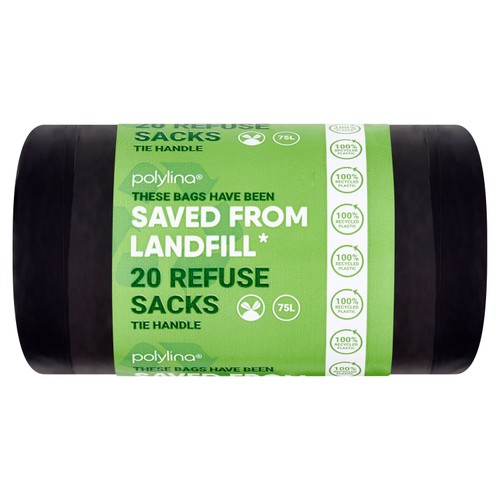 Polylina Saved From Landfill Tie Handle Refuse Sacks 75L