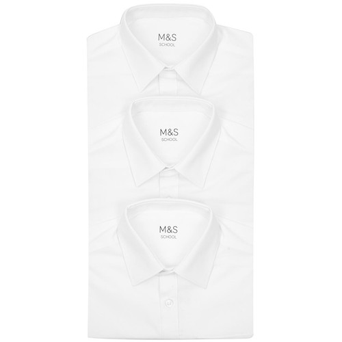 M&S Boys Easy Iron School Shirts, 12-13 Years, White thumbnail 3