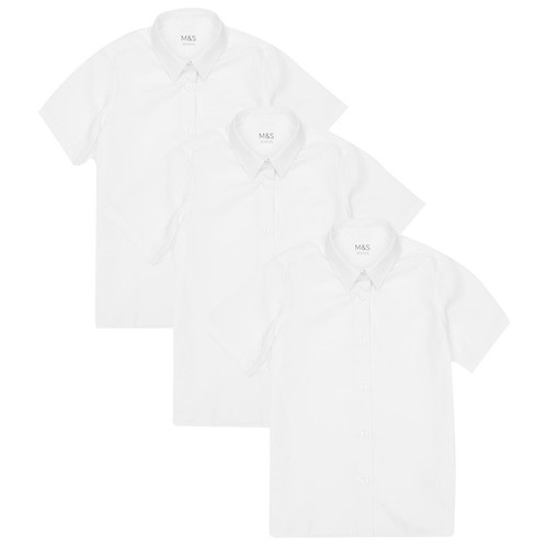 M&S Girls Slim Fit Easy Iron School Blouses, 11-12 Years, White thumbnail 2