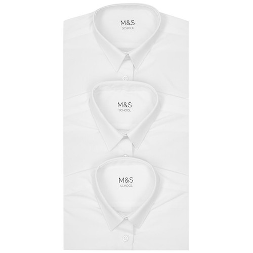 M&S Girls Slim Fit Easy Iron School Blouses, 11-12 Years, White thumbnail 3
