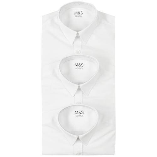 M&S Boys Easy Iron School Shirts, 13-14 Years, White thumbnail 3