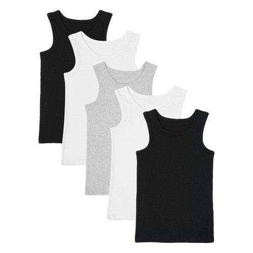 M&S, Boys, Pure Cotton Vests, 7-8 Years, Black Mix