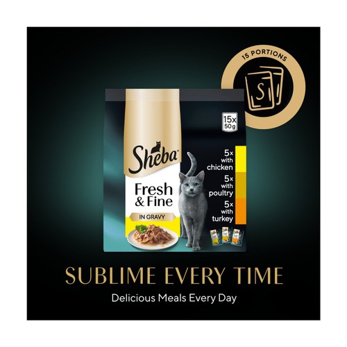 Sheba Fresh & Fine Wet Cat Food Pouches Poultry in Gravy thumbnail 4
