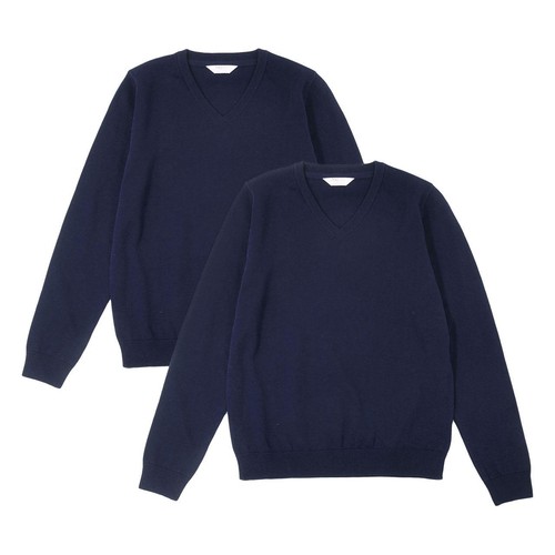 M&S Pure Cotton School Jumper, 4-5 Years, Navy thumbnail 2