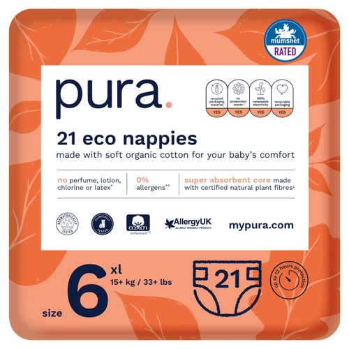 Pura Eco Nappies, Size 6 (15kg+)