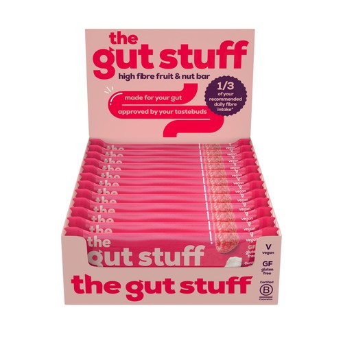 The Gut Stuff Raspberry & Coconut Fruit & Nut High Fibre Box of Bars  thumbnail 2
