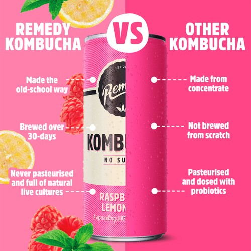 Remedy Kombucha Raspberry Lemonade Multipack thumbnail 4